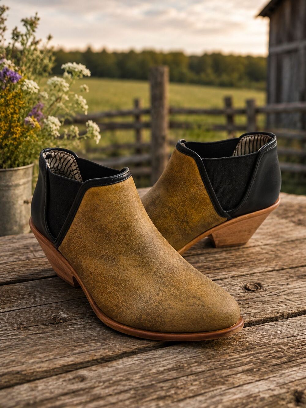 Anthropologie Matt Bernson Rustic Beige/Navy Leather Ankle Boots Size 6.5